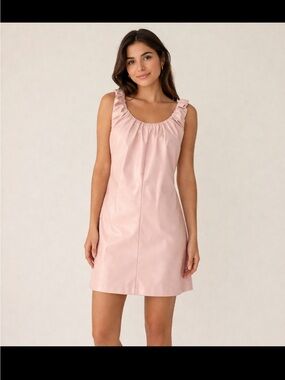 Ruffle-Trim Scoop Neck Slip Dress in Soft Pink